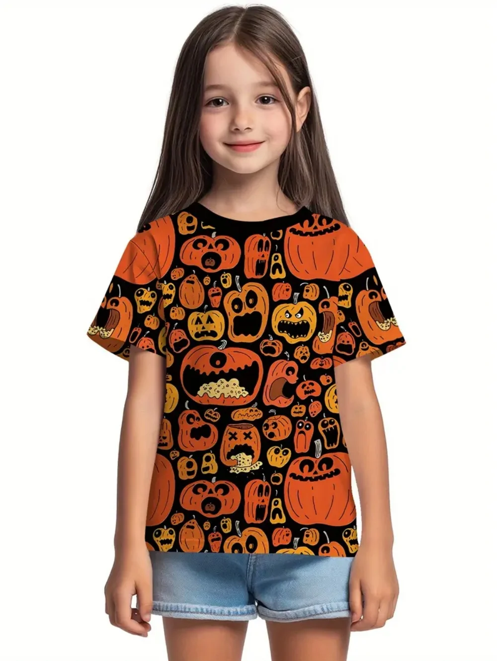 Girl Clothes Funny Pumpkin Graphic T-Shirt for Boys Girls Halloween Short Sleeve Tees 2-10Y Halloween Gift Party Kids Clothing