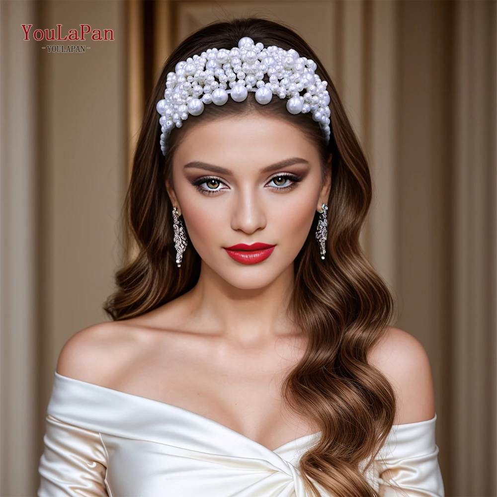 Youlapan Volledige Parel Trends Bruid Hoofdband Handgemaakte Bruiloft Haaraccessoires Vrouw Elegant Feest En Bruiloft Hoofddeksels Hp704