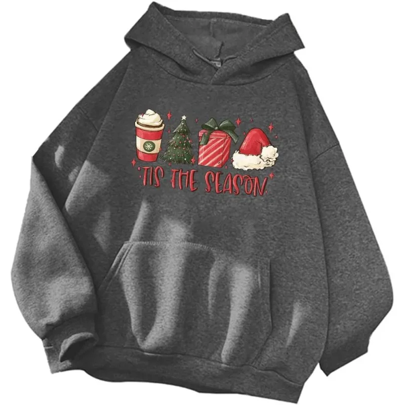 

Christmas Themed Women's Hoodie Solid Color Simple Gray Sports Pullover