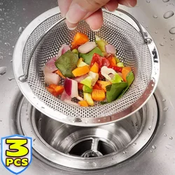 Passoire d'évier de cuisine avec poignée et bouchon, panier de vidange de rechange, filtre à mailles en acier inoxydable, trou de déchets, 1 pièce, 3 pièces