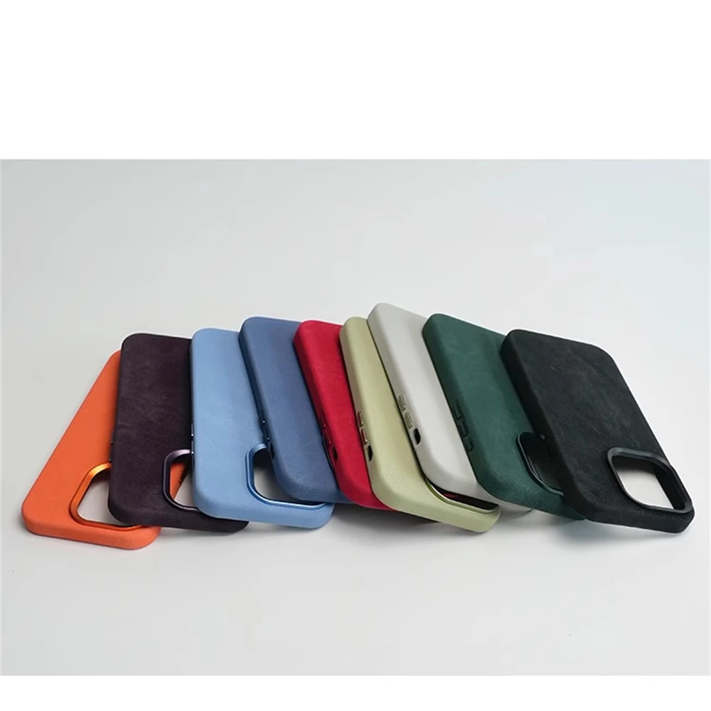 Luxus Faser Leder Stoßfest Fall Für iPhone 17 Pro Max 16 15 14 Plus 13 12 Für MagSafe Magnetische Drahtlose lade Zurück Abdeckung – Detail 1