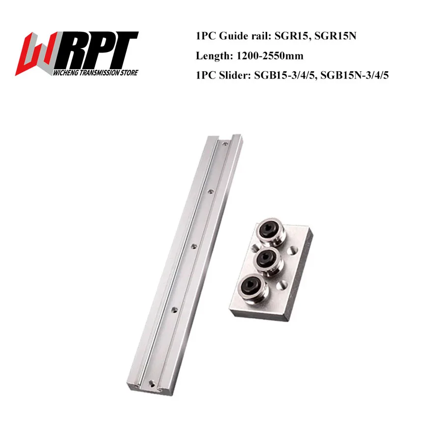 

1PC Built-In Dual-Axis Linear Guide SGR15N SGR15 1200-2550mm+1PC Roller Slider SGB15N/15 With 3/4/5 Wheel Lock Slider CNC Parts