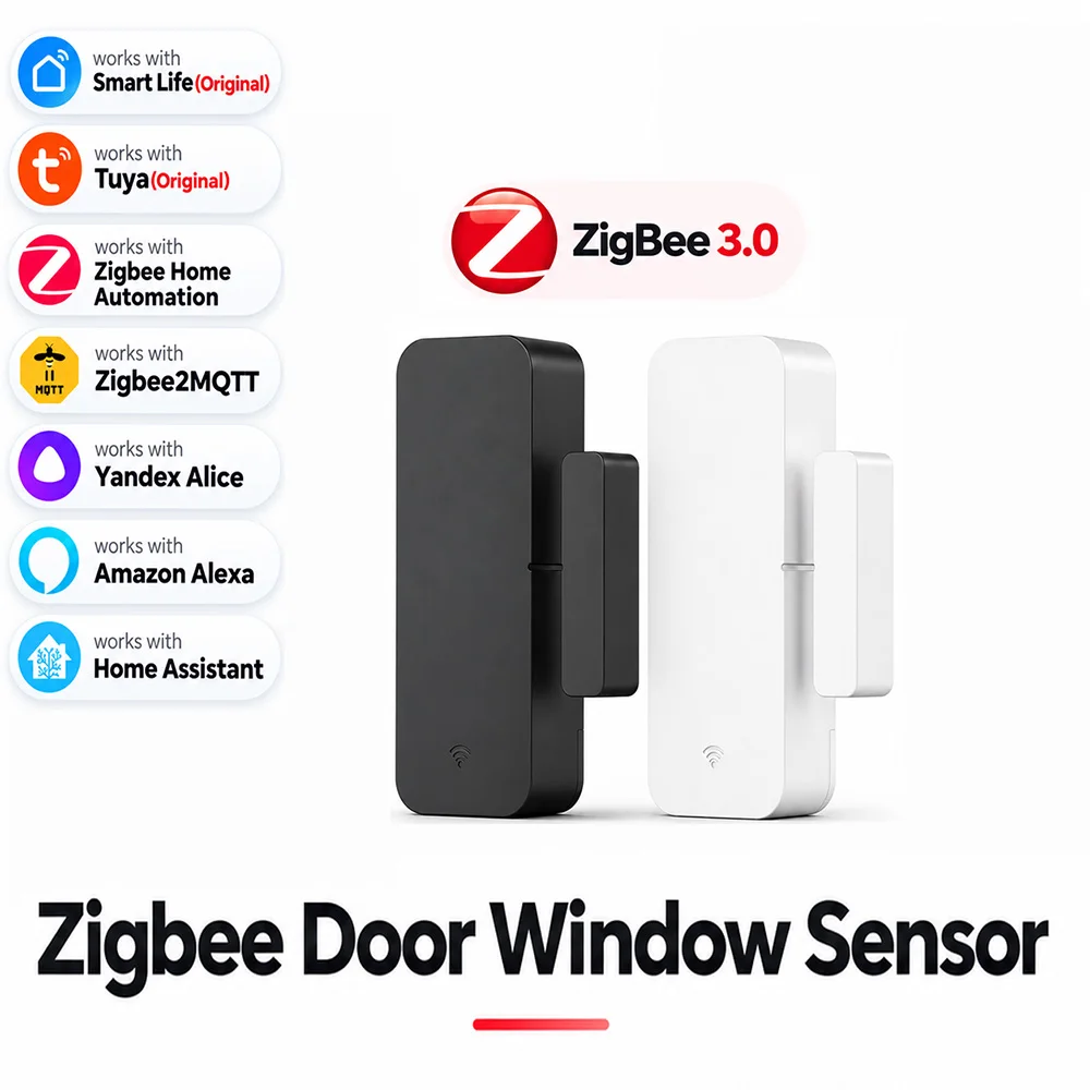Smart Home Security Zigbee 3.0 Tür- und Fenstersensor, kabelloser Türkontakt, kompatibel mit Alexa Home Assistant Zigbee2MQTT