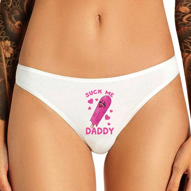 Suck Me Rainbow Icecream Print Fashion Women Sexy Seamless Thong Underwear Funny Panties for Women Sexy Low Waist