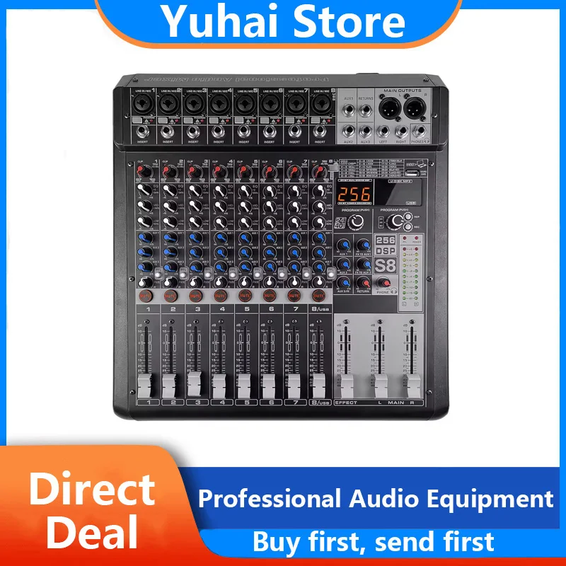 

Yuhai-S8 Pro 8 Channel DJ Controller with 256 DSP Reverb effect BT 5.0 USB Mixer USB for karaoke Professional stage performance