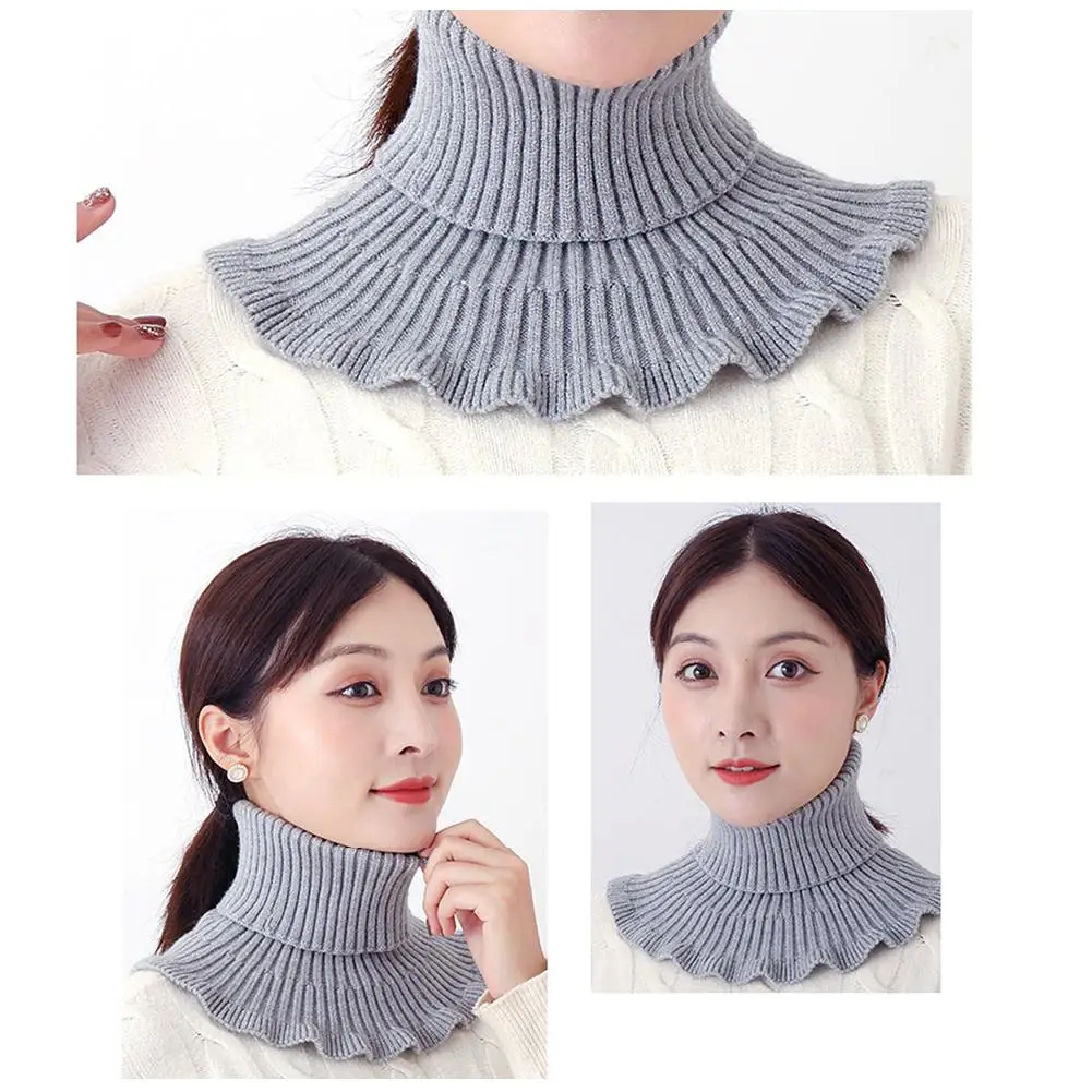

Теплый вязаный шарф с воротником, женская водолазка, вязаный ложный воротник, съемный шарф, теплый зимний ветрозащитный шарф с оборками