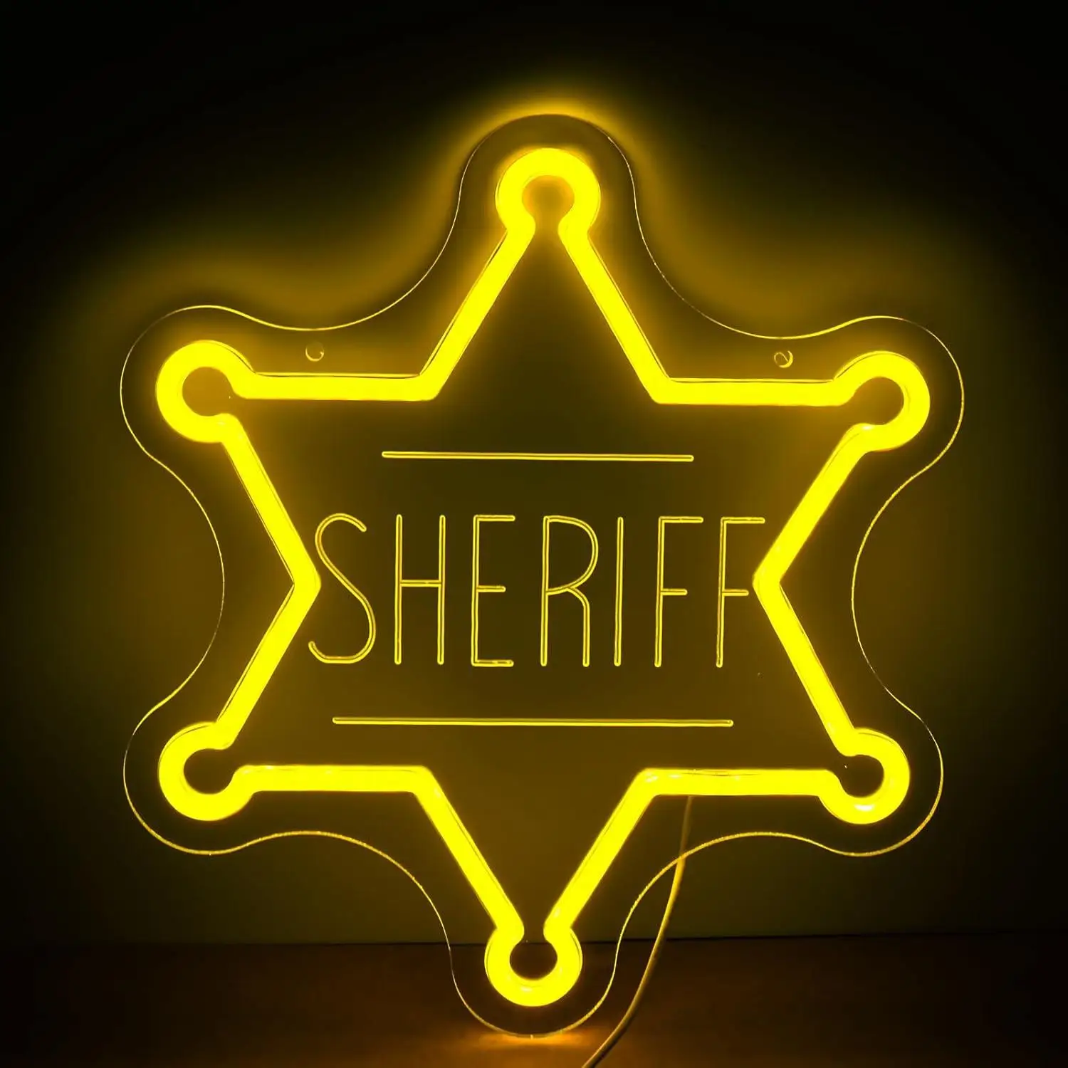 Western Sheriff Badge Neon Sign Usb Dimmable Led Wall Light Cowboy Themed Decor For Kids Bedroom Game Room Man Cave Party Gift