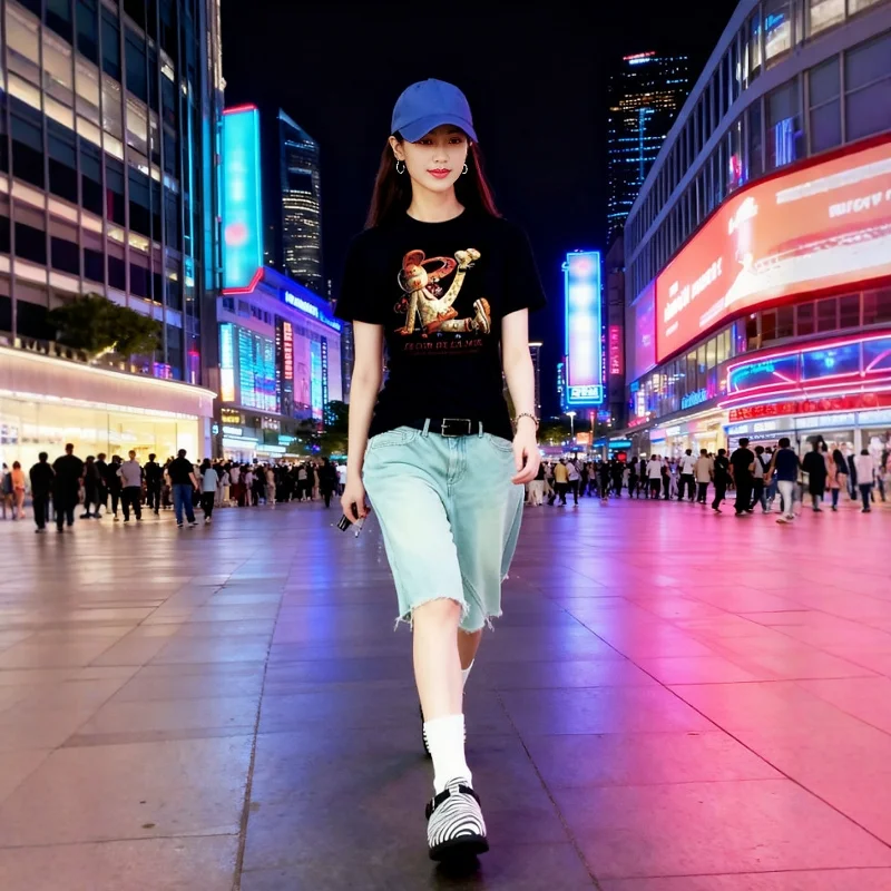 

Футболка с короткими рукавами и принтом сказочного кролика, женская мода, дизайн, европейский стиль, оригинальная работа, новинка 2025 года, коллекция