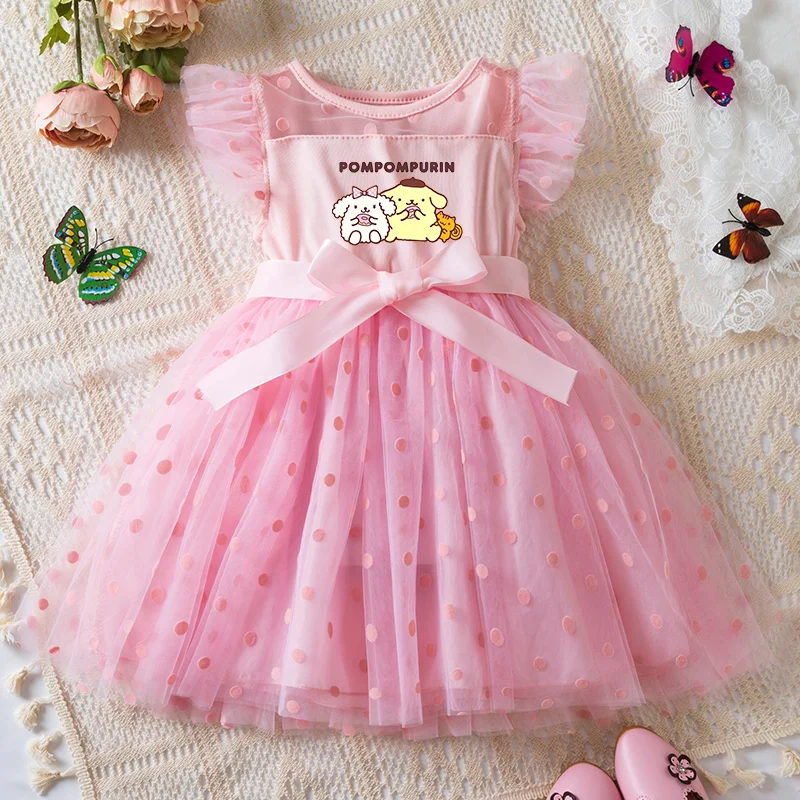 Pompompurin 2-6Y Baby Girl Dress Princess Mesh Skirt Summer Sleeveless Clothes Fancy Wedding Party Dresses for Girls Summer