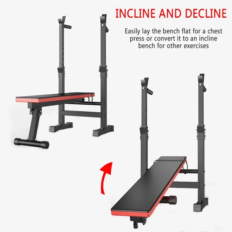 Adjustable Folding Fitness Barbell Rack Weight Bench Set for Home Gym Strength Training W/Incline Decline Capability Easy Store