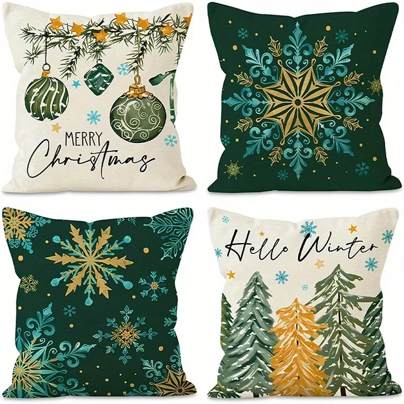 Home Decor Christmas Winter Themed Pillow Covers Pattern Cushion Cover Suitable For Sofa Bedroom Car Pillow Cover