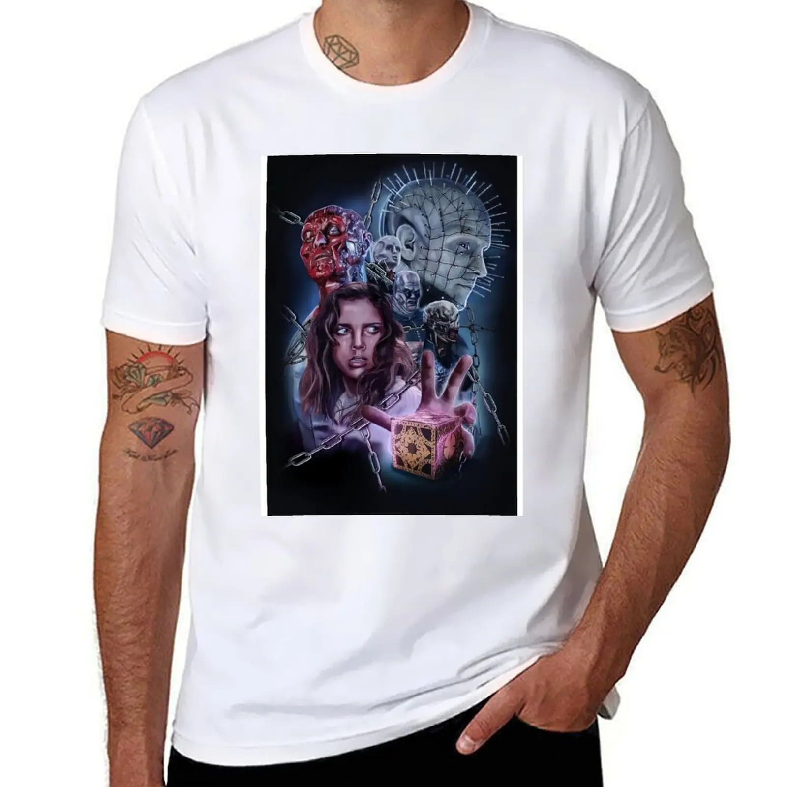 

Hellraiser Vintage Horror Movie T-Shirt g man t shirts for men cotton tshirt 100% T-Shirt