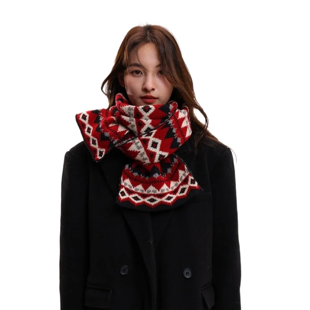 Casual Jacquard Winter Knitted Scarves Korean Style Thickened Women Scarf Windproof Crochet Woolen Neckerchiefs New Year Gift