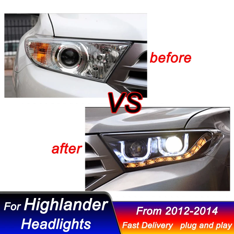 Car Led Headlights For Toyota Highlander 2012-2014 new style LED Head Lamp Upgrade DRL Dynamic Signal Lamp Front light Assembly