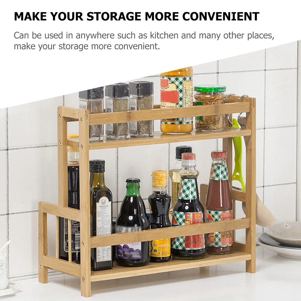

Bamboo Spice Rack Seasoning Storage ganizer Countertop Kitchen Accessory Multi function Holder Desktop Shelf Sturdy Save