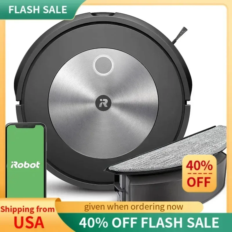 TGBFiRobot Roomba Combo j5 Robot - مكنسة كهربائية 2 في 1 مع تنظيف اختياري، تعريف وتجنب العوائق مثل نفايات الحيوانات الأليفة والحبال، علي