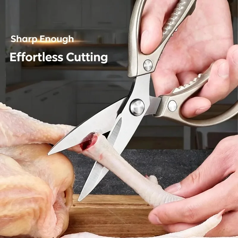 Stainless Steel Kitchen Scissors Heavy Duty Meat Chicken Bones Fish Shears Serrated Anti-Slip Professional Kitchen Tool
