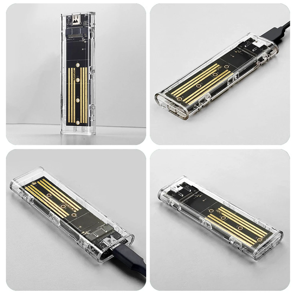 M.2 NVME PCIe NGFF SATA Dual Protocol SSD Case Clear USB Type C 10Gbps PCI-E M2 SSD Transparent External Enclosure Hard Disk Box