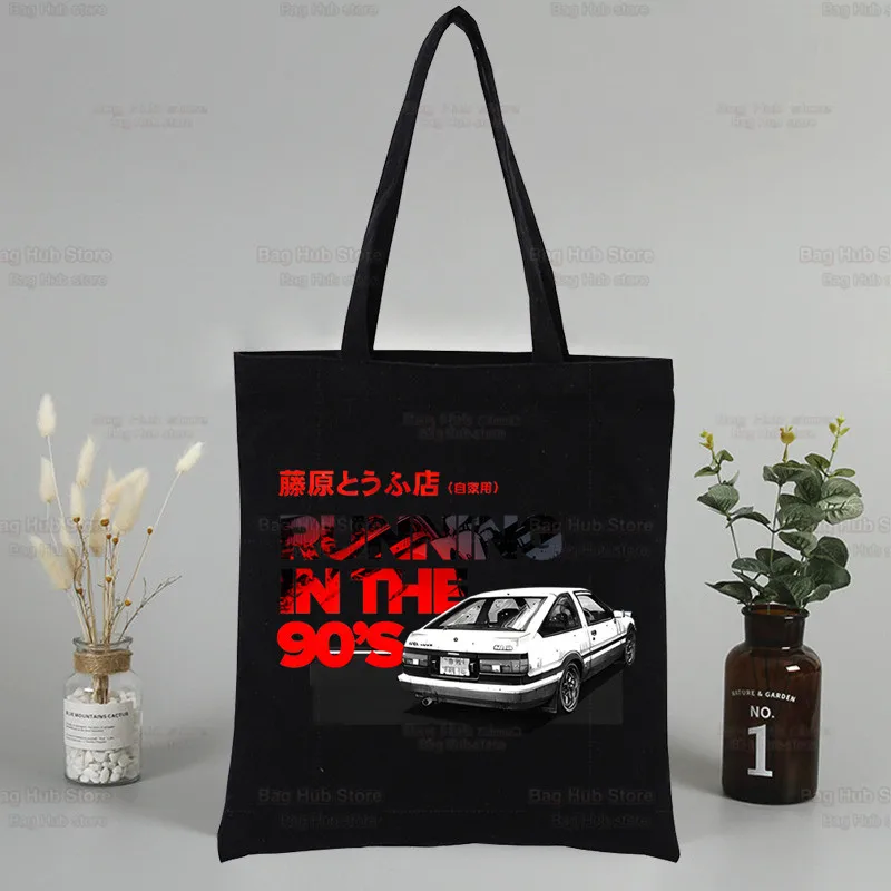 Anime Drift AE86 Initial D Shopper Bag Canvas Tote Shoulder Bags JDM Manga Takumi Fujiwara Shopping Bag Black RedSuns Handbags