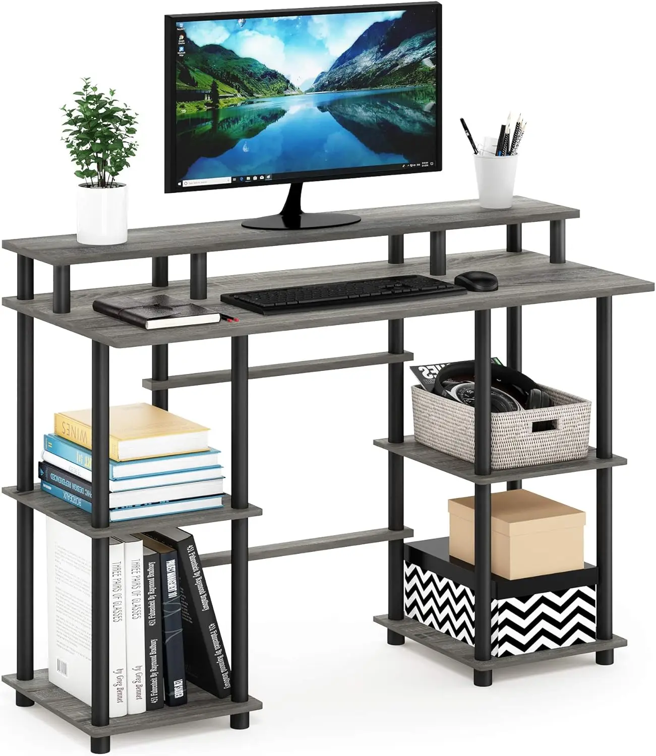 Turn-N-Tube Computer Desk, French Oak Grey/Black