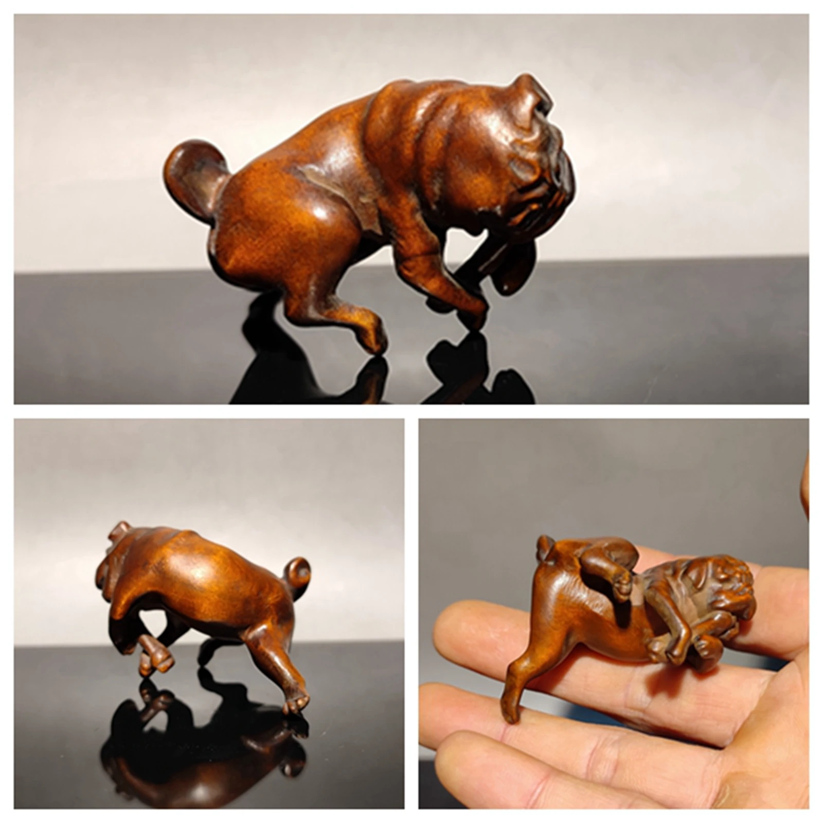 antique asian wood carving pet dog small souvenir statuette action figure gift souvenir amusing Hang on the cup
