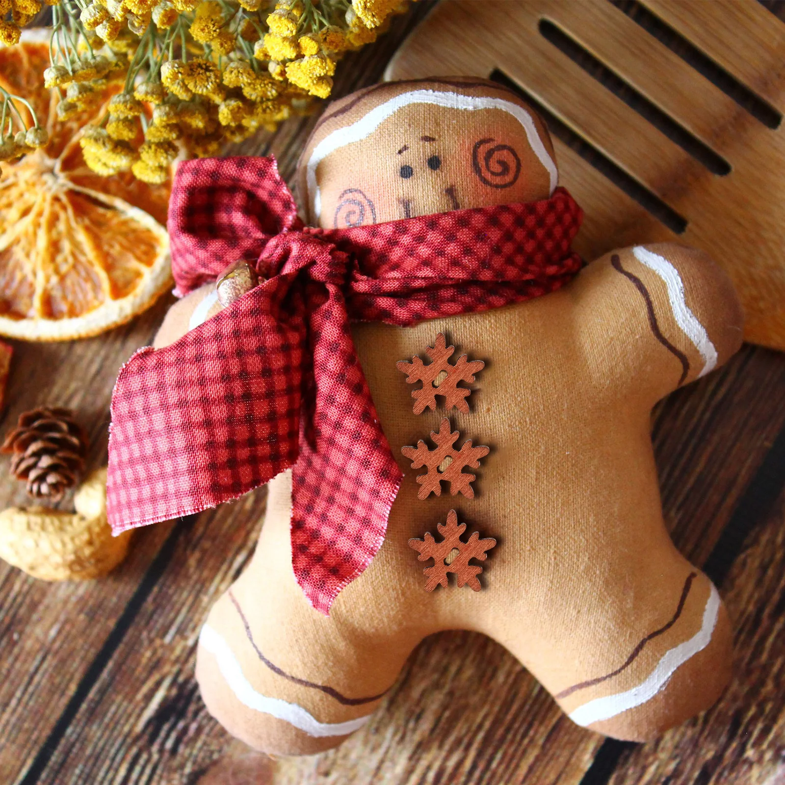 

Craft Snowflake Christmas Wooden Buttons Holiday Snowflakes in Crafting Brown Decoration