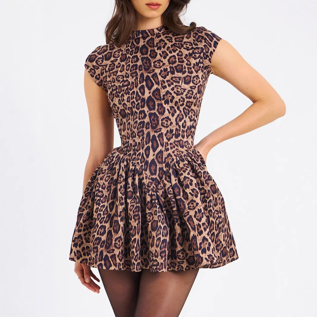 

Sexy Leopard Print Backless Party Dress Sweet Sassy A-Line Dress for Women