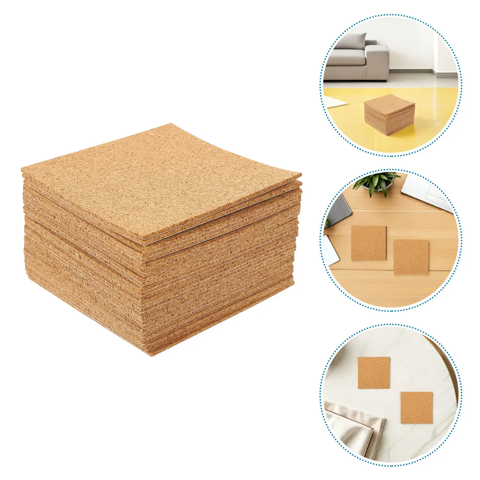 30Pcs Self Adhesive Cork Tiles 4 Inch Square Cuttable Writable Cork Board Sheets Sound Absorbing Craft Material for Home Study