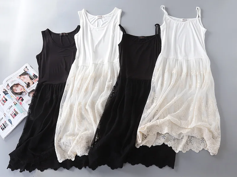 和菓子森ガールメッシュレースステッチスパゲッティストラップドレス女性の夏の O ネックノースリーブ A ラインタンクドレスサンドレス