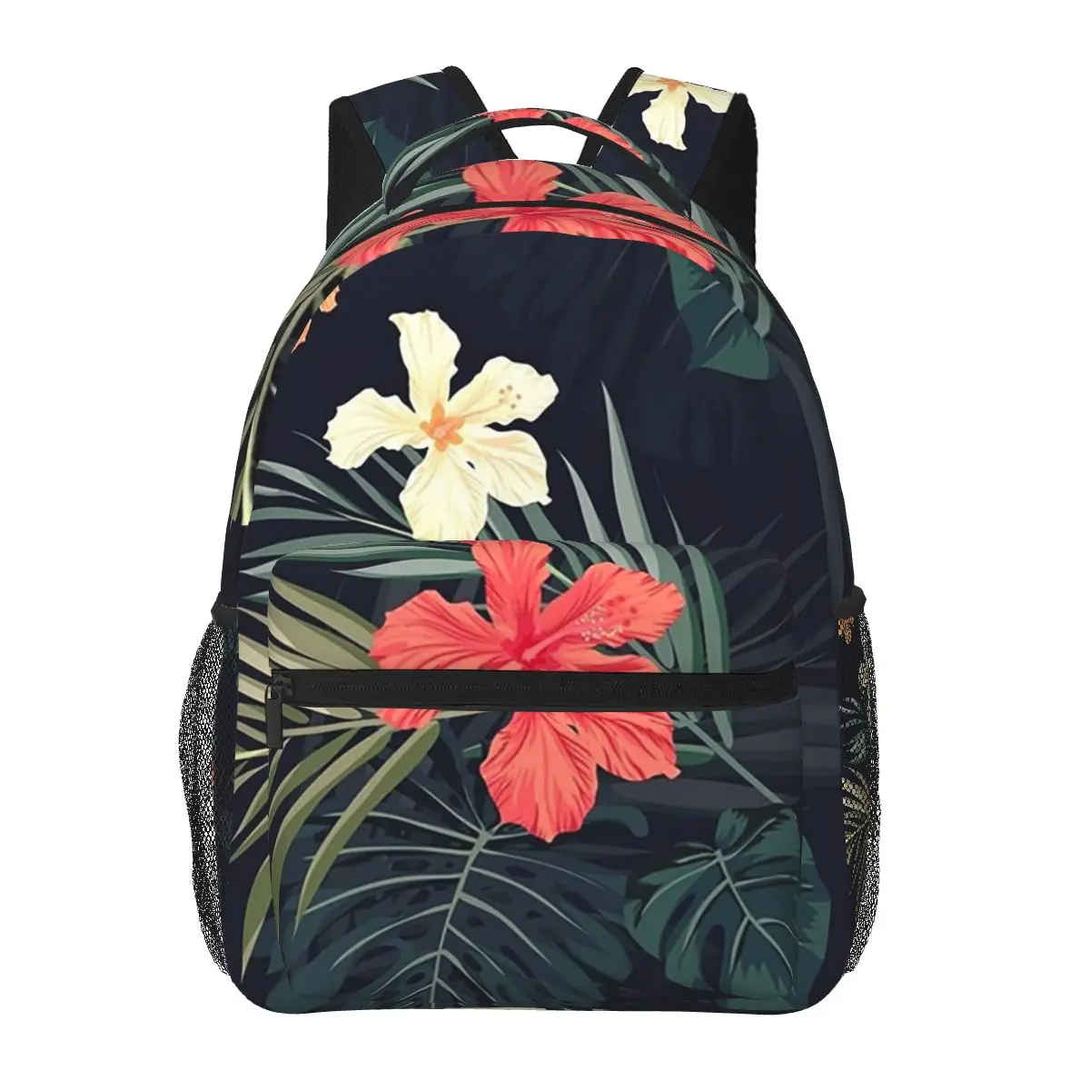 Mochilas de flores tropicales oscuras para niños y niñas, mochilas escolares de dibujos animados, bolso de hombro de gran capacidad