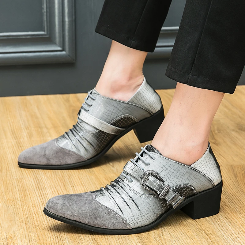 New Gray Derby Shoes for Men Gray Thick with Pointed Toe Lace-up Business Formal Shoes Men Size 38-46