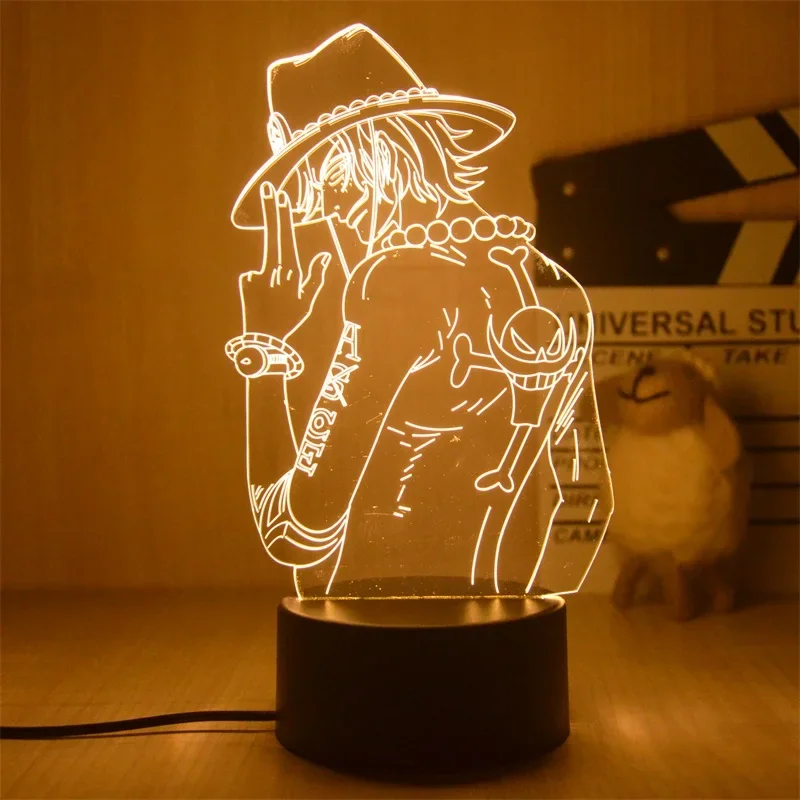 Anime One Piece  Luffy  Zoro Portgas D Ace 3D Illusion LED Night Light Night Light  Desk Table Lamp Model Cartoon Figure Toys