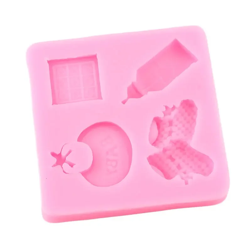 Baby Shoes Bib Baby Bottle Silicone Mold Baby Birthday Cake Decorating Tools Candy Chocolate Fondant Molds Cake Border Moulds