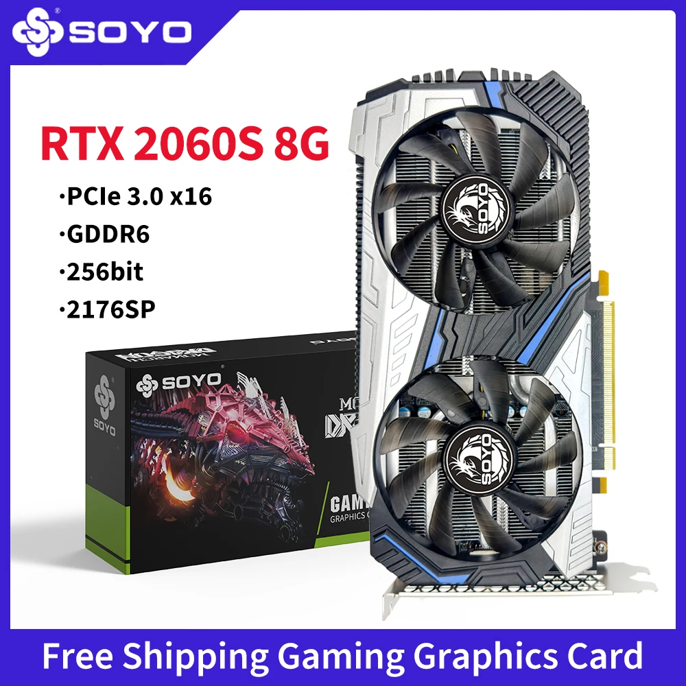 

SOYO RTX 2060 Super 8GB Gaming Graphics CardG DDR6 256Bit 8Pin PCI-E3.0×16 HDMI-Compatible DP DVI Interface for Desktop Computer
