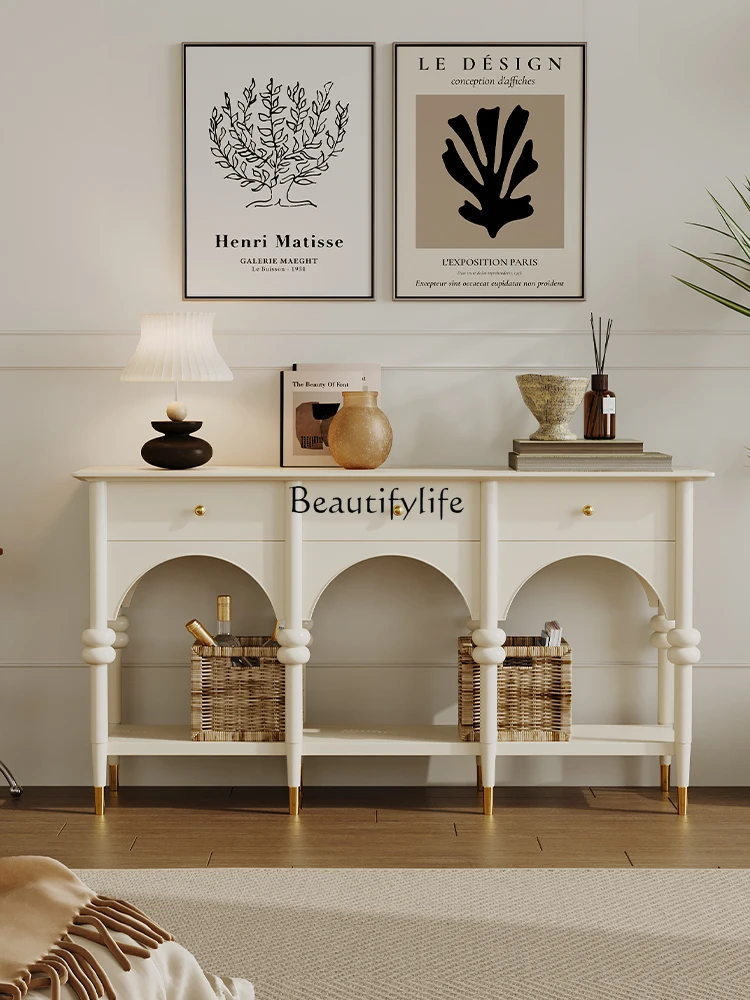 

French Cream Wind Solid Wood Entrance Cabinet Entrance Hall Black Entrance Decoration Entrance Table Locker