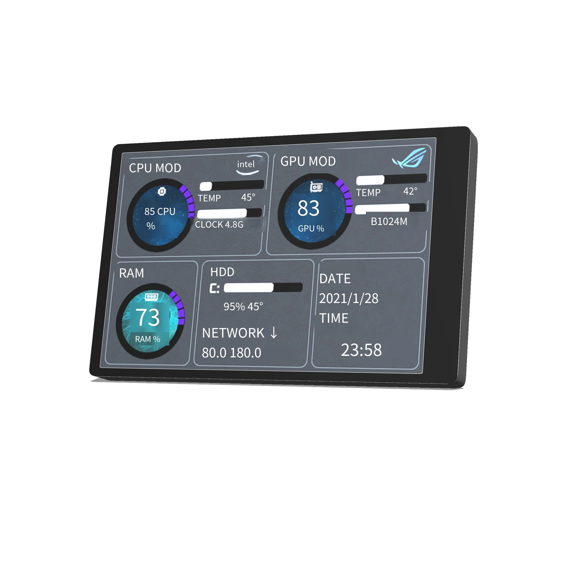 Monitor temperatury komputera, wyświetlacz panelu czujnika komputera, wyświetlacz temperatury komputera PC do obudowy komputera ARGB, ekran dodatkowy, monitor danych