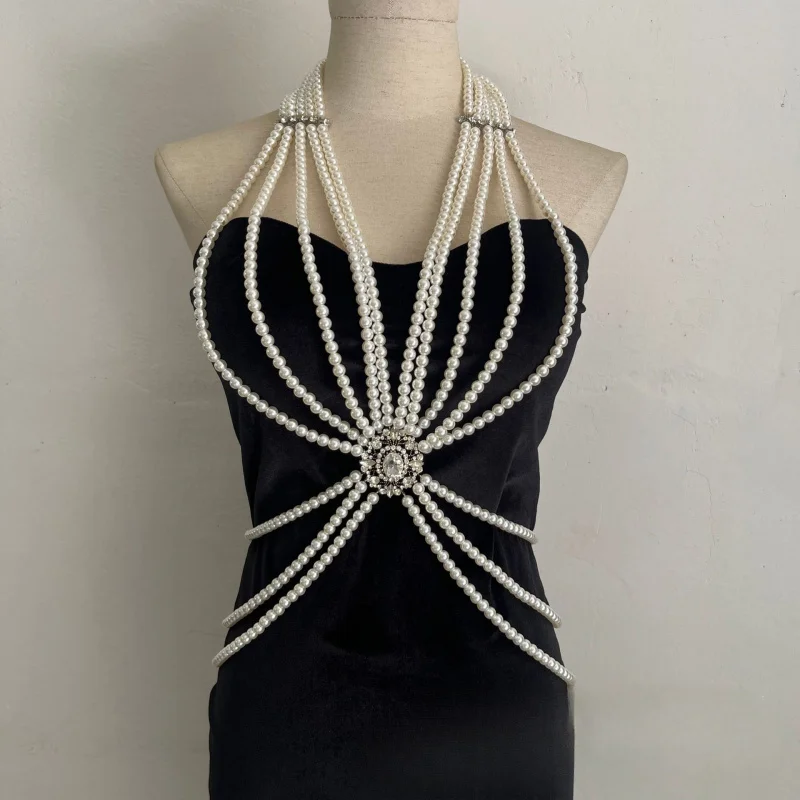 

Body Jewelry Women Sexy Chest chain Body Accessories Pearl Handmade Bikini Chest Chain Body Chain Night Club birthday party