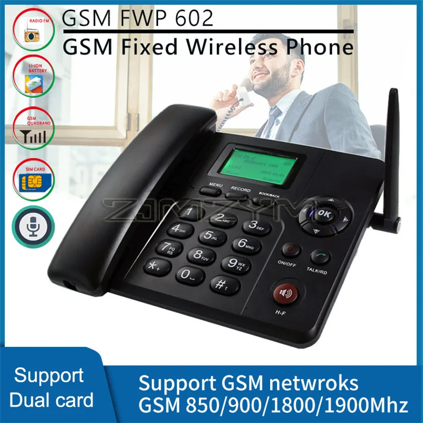 GSM Wireless Dual card Fixed phone Desktop Telephone Multi-language FM SIM Card LCD for Office Home Call Center Company Hotel