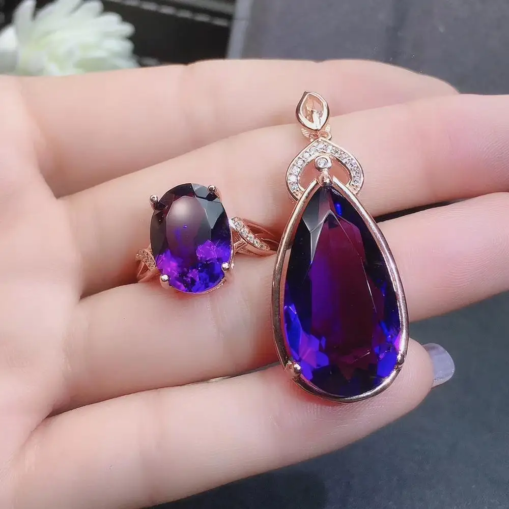 

Natural Amethyst 925 Sterling Silver Women's Pendant Necklace Link Set Popular High Jewelry