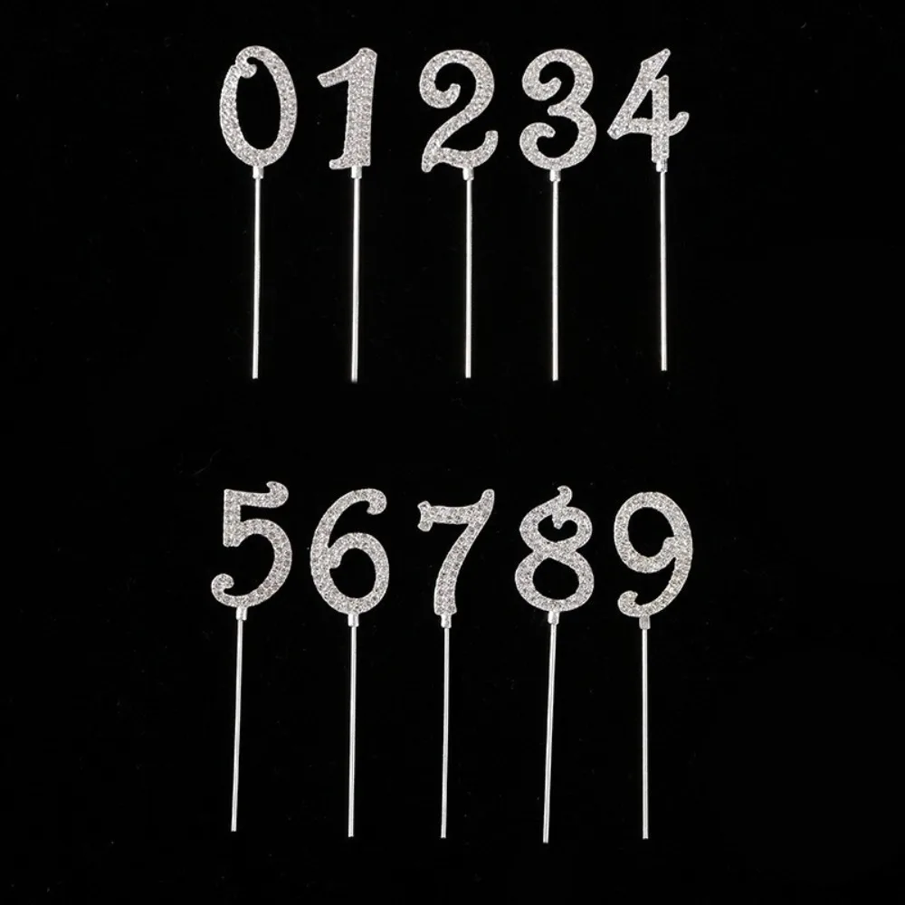 

Fashion Rhinestone Number Cake Topper Shining Glitter Cake Plugin Set Reusable Silver Birthday Candle Holder Party