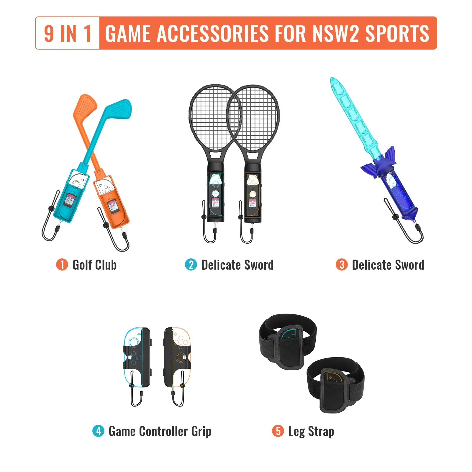 

JYS-NS2281 9-in-1 Somatosensory Sports Accessories Set for Nintendo Switch 2 Plastic Sports Game Set with Storage Box