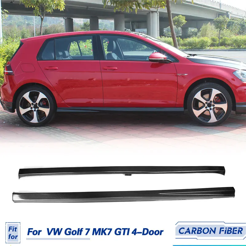 Car Side Skirts Extension Lips for Volkswagen VW Golf MK7 GTI Only 2014-2017 Side Bumper Apron Body Kits Carbon Fiber FRP