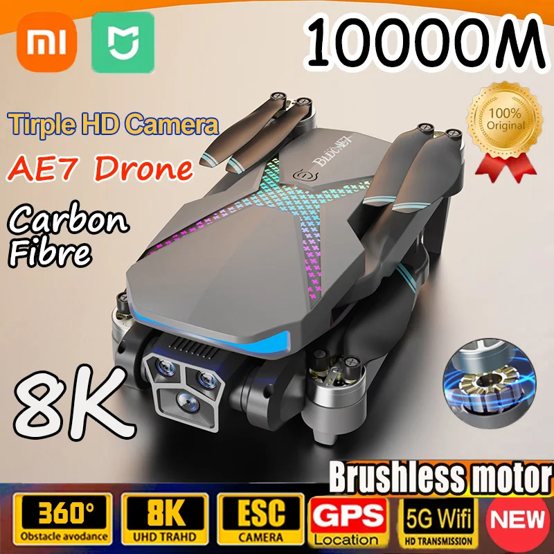 Xiaomi Mini AE7 Drone HD8K Profesional Triple Camera Aerial Photography GPS FPV Brushless Obstacle Avoidance Quadcopter RC UAV