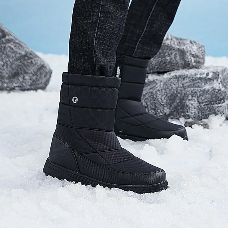 Winter Snow Boots Men Big Size Warm Plush Long Boots Waterproof Mid-calf Outdoor Botas Durable Sneakers Slip on Leisure Shoes