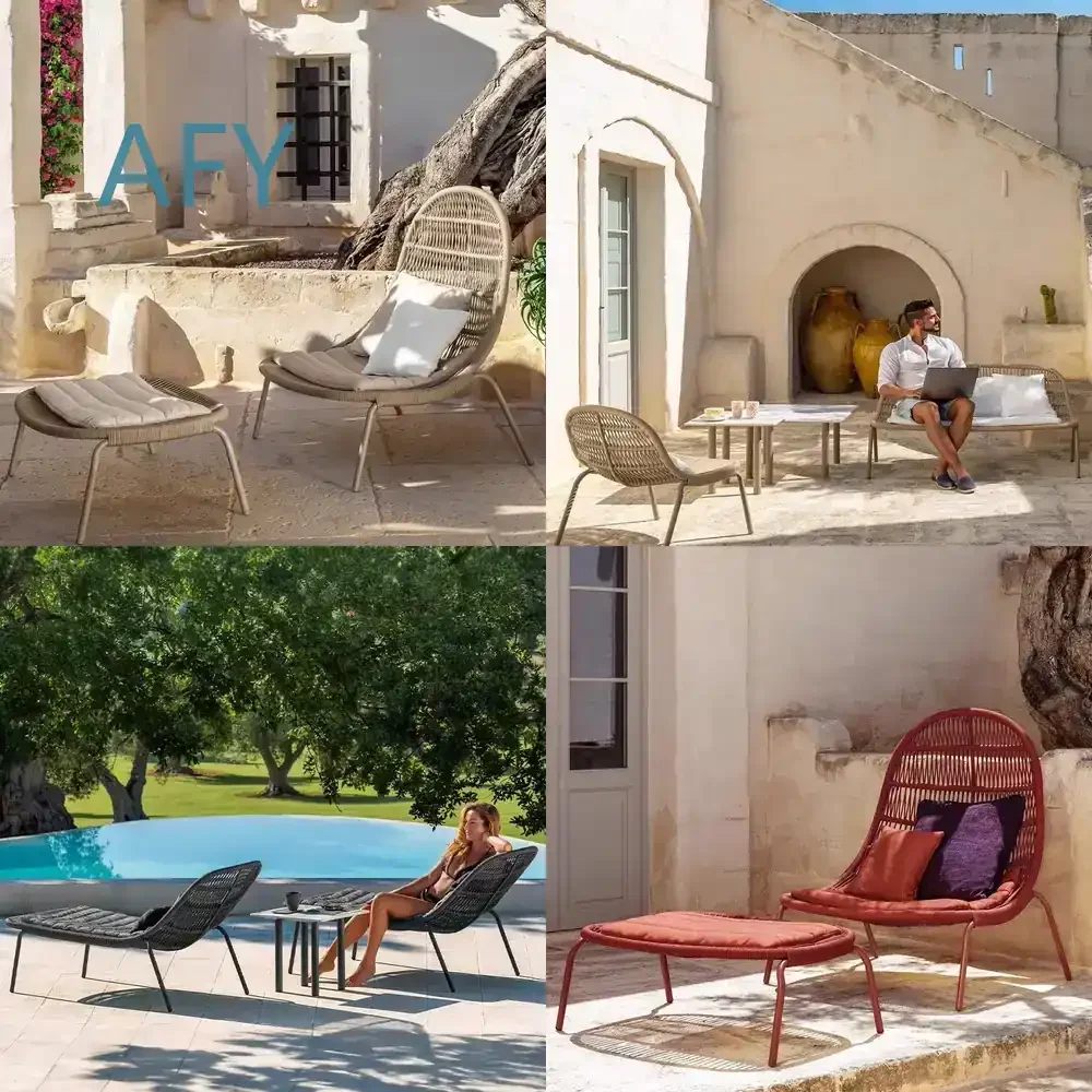 Outdoor Lazy Sofa for Patio Balcony Garden Yard Pool Lounge Chair for Airbnb Villa Wicker Coffee Table Set for Outdoor