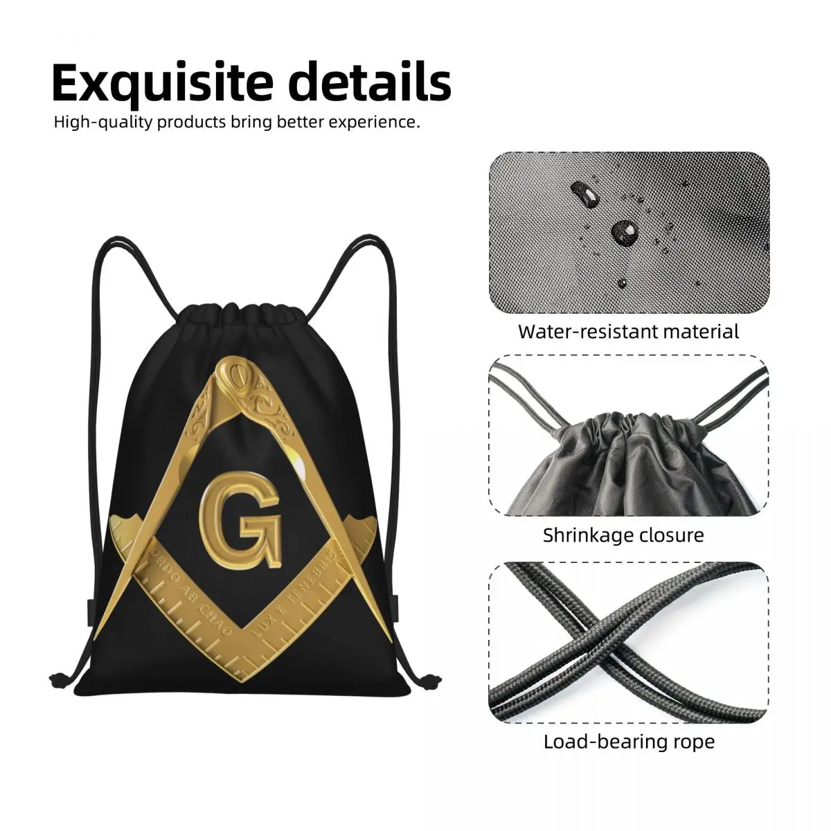 Mochila de almacenamiento para hombre y mujer, bolsa con cordón y logotipo personalizado de Freemason dorado, masónico ligero, deportes, gimnasio