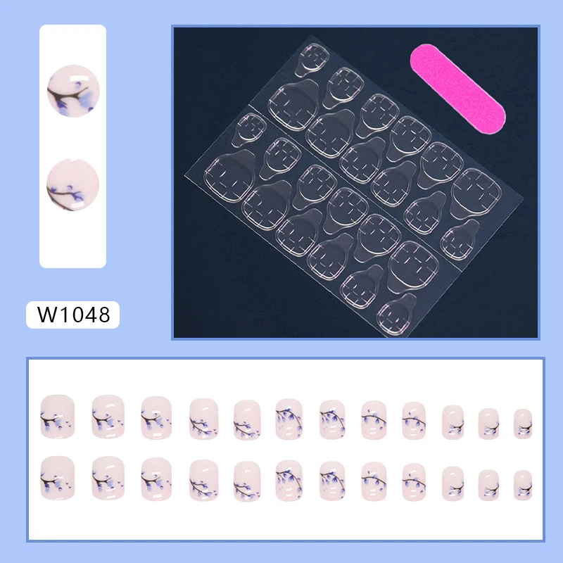 24pcs Square Fake Nails +1 Nail File +1 Jelly Glue