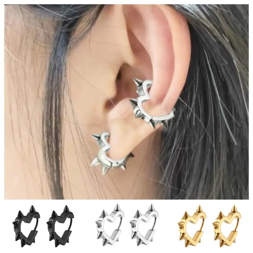 Men Goth Heart Earrings Fashion Y2K Stud Earrings Gold Sliver Ear Buckle  Trendy Gothic Stainless Steel Punk Rock Earrings