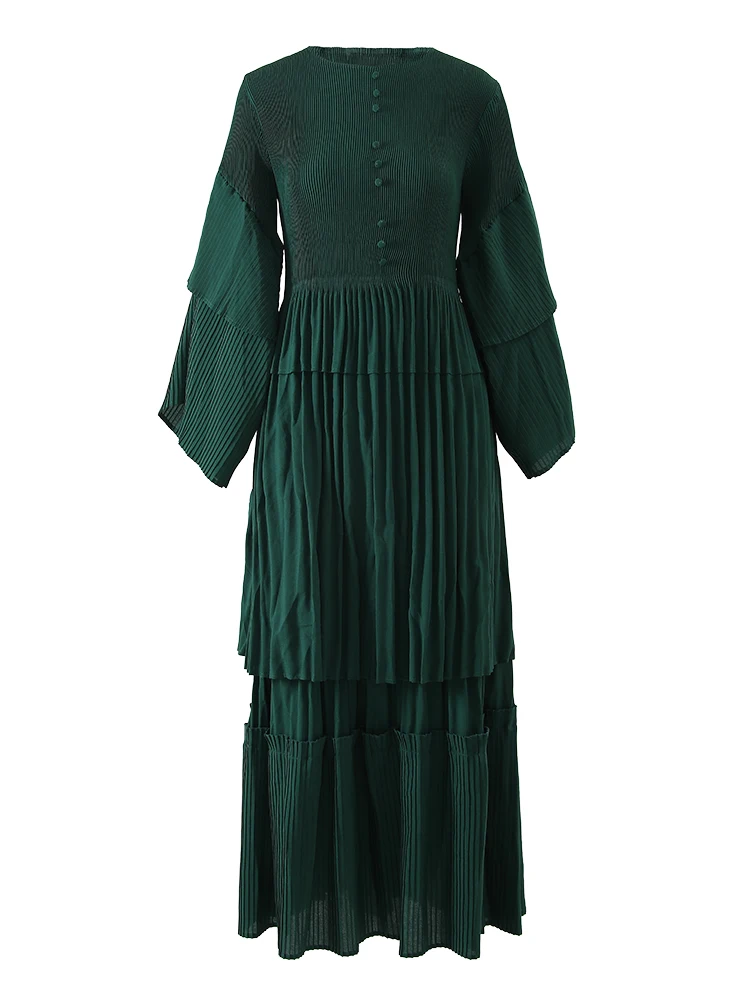 LANMREM-Robe longue plissée à manches évasées pour femme, tenue de soirée élégante, couleur unie, nouvelle collection printemps 2024, 32C737