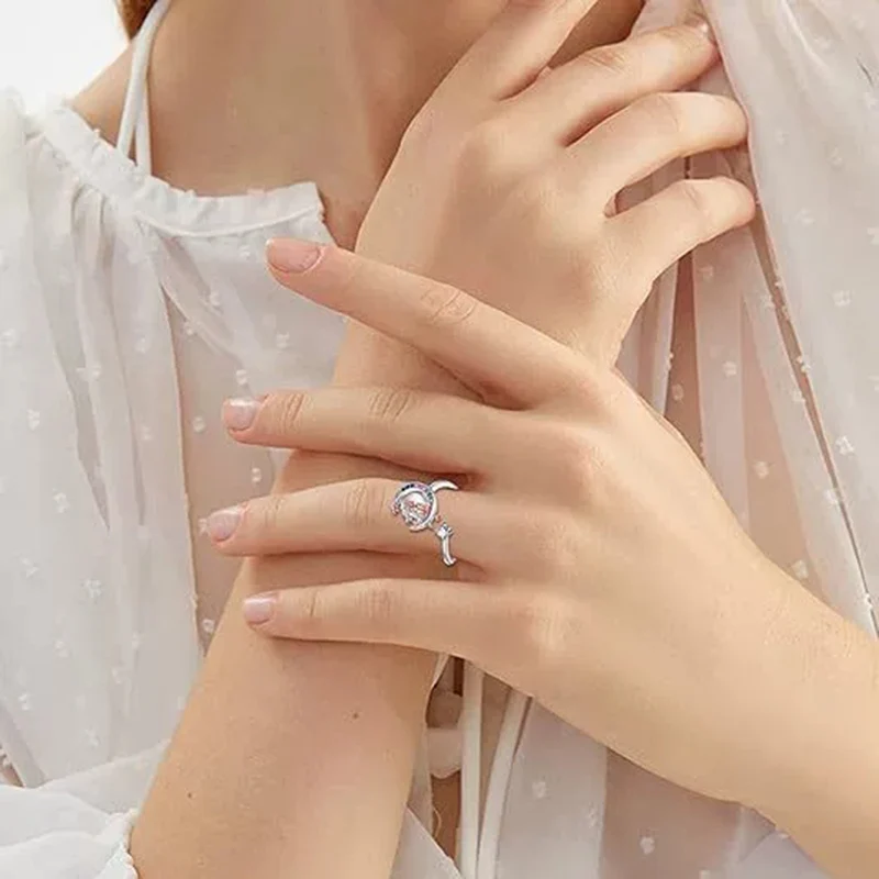 Creative Rotating Moon Star Girl Ring For Female European American Best Friend Birthday Gift New Fashion Finger Jewelry KOFSAC